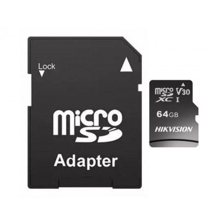 Card stocare video Micro SD 64GB -V30, cu Adaptor - 92Mb/s, Hikvision HS-TF-C1STD-64G-A
