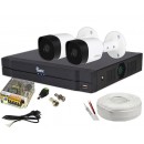 Kit supraveghere video 2 camere, FULL HD, IR 20m, DVR cu AI si accesorii