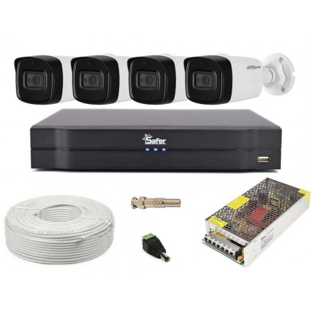 Kit supraveghere video complet cu 4 camere de exterior, FullHD, 5MP, IR 80m + accesorii